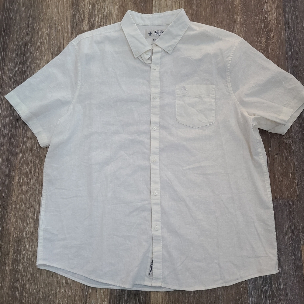 Original Penguin Stretch Linen Blend Button Down Mens Size Xxl